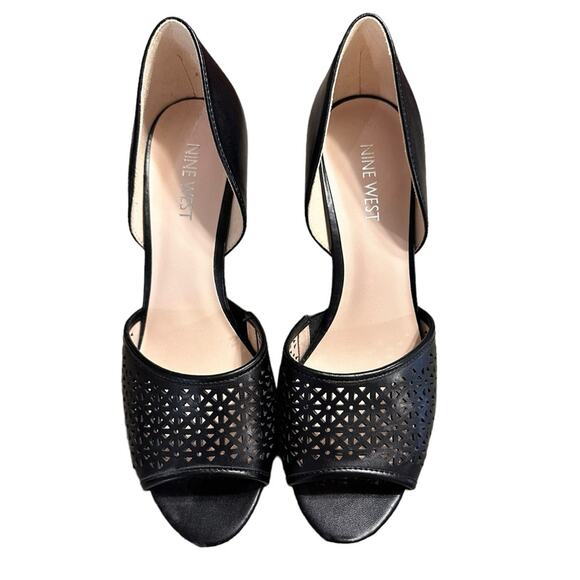 Nine West Open Toe Heels Black size 8 Perforated Office Formal Wear - Picture 2 of 8